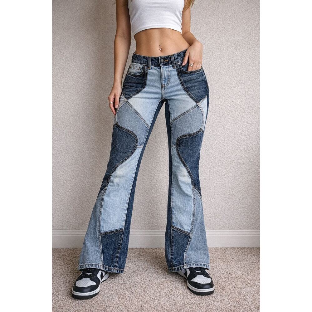 Revice Denim Patchwork Flare Jeans Women's 25 Colorblock Wide Leg Y2K USA Made